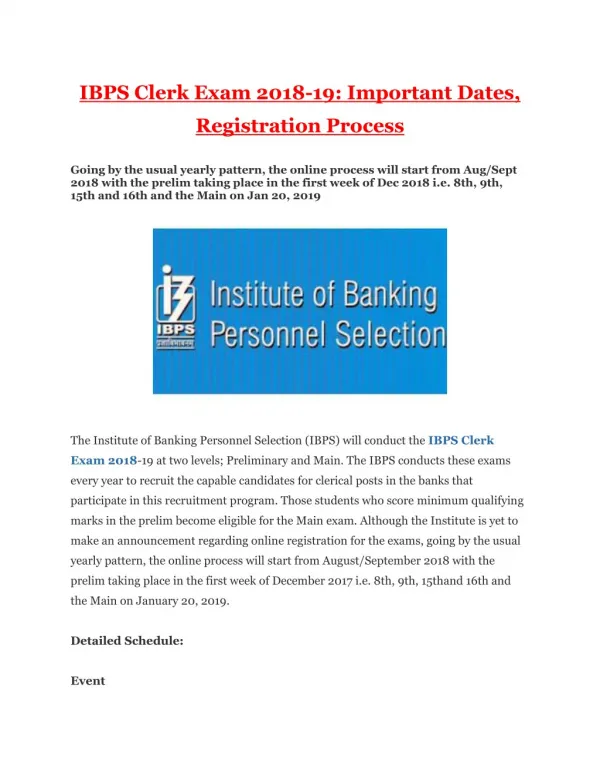 IBPS Clerk Exam 2018-19: Important Dates, Registration Process