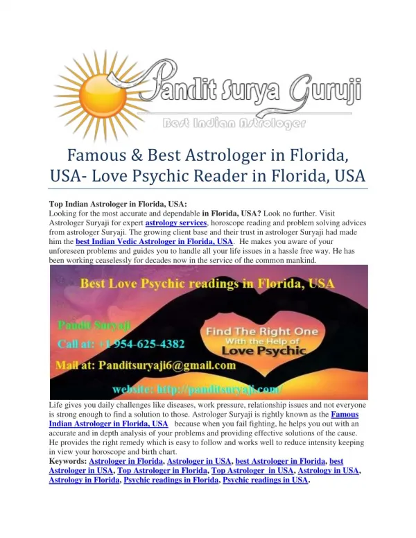 Best & Famous Love Psychic Readings in Florida, USA