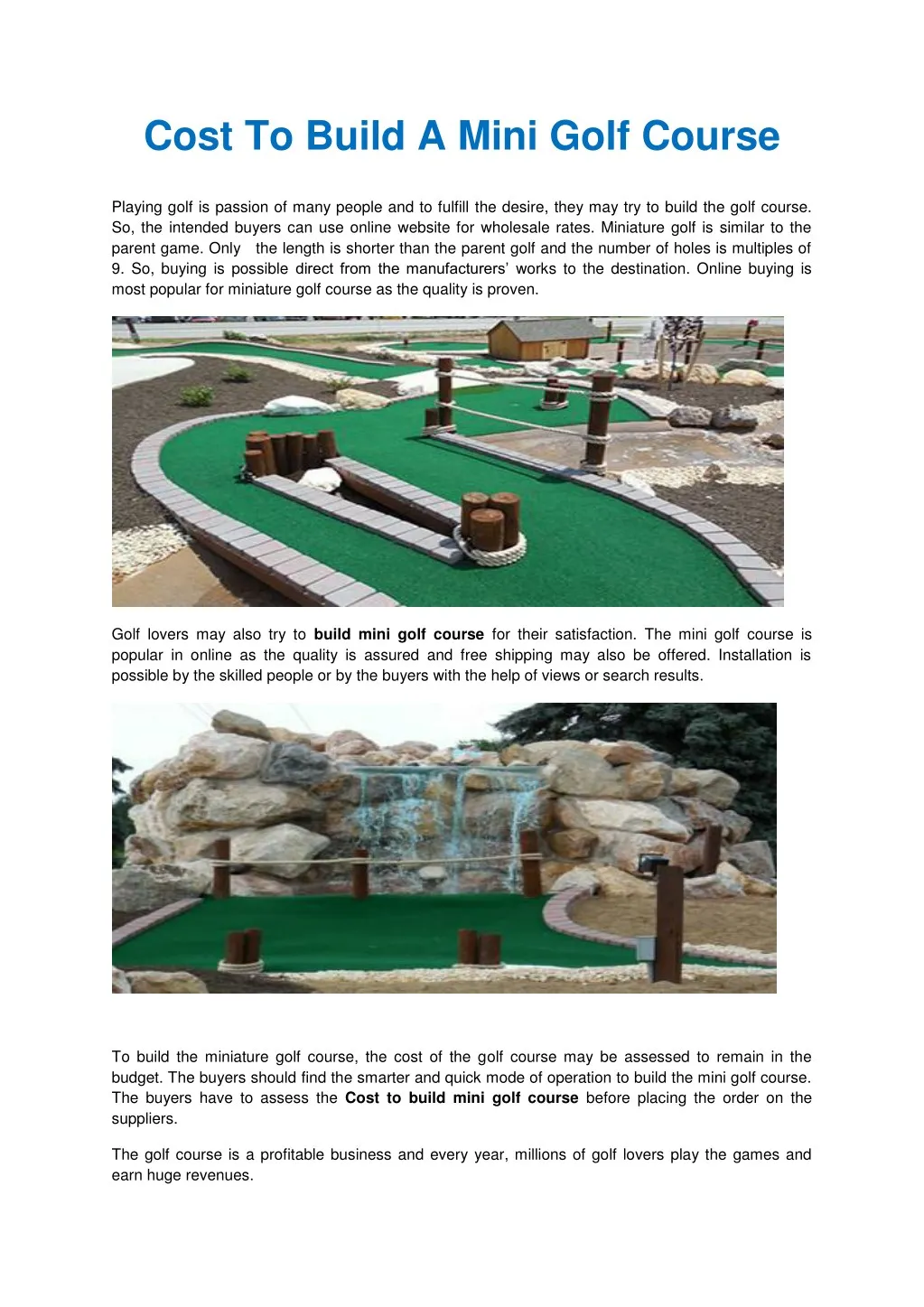 cost to build a mini golf course