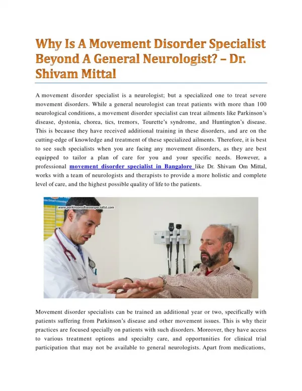 Why Is A Movement Disorder Specialist Beyond A General Neurologist? - Dr. Shivam Mittal