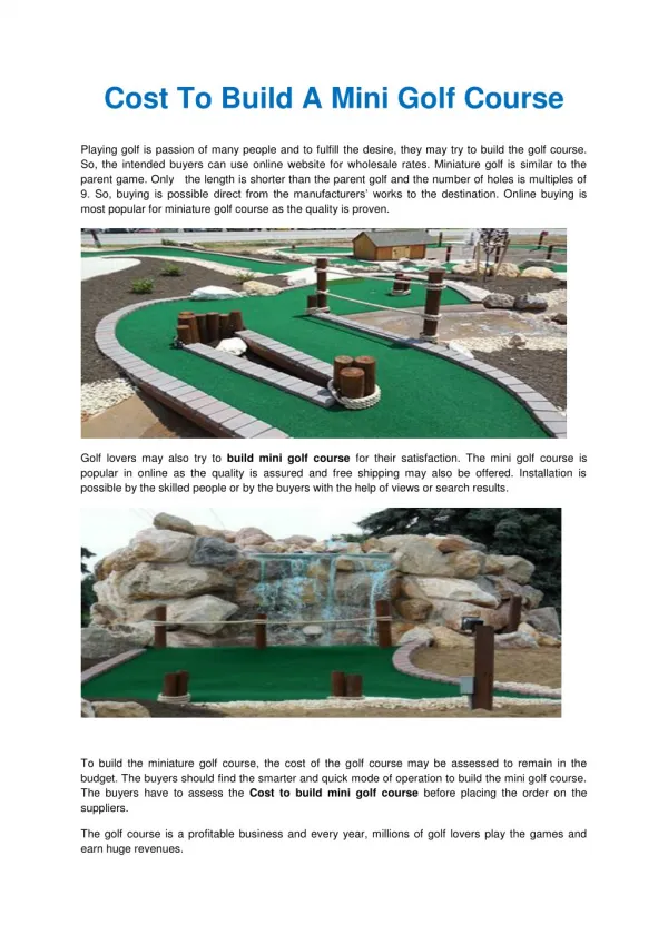 building a mini golf course | build a miniature golf course | cost to build a mini golf course