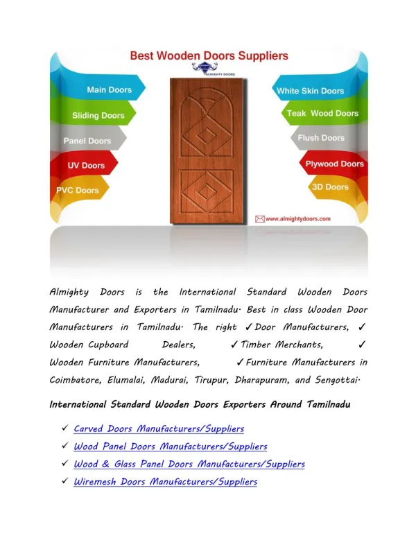 Manufacturer & Exporter Of Wooden Doors And Wooden Furniture