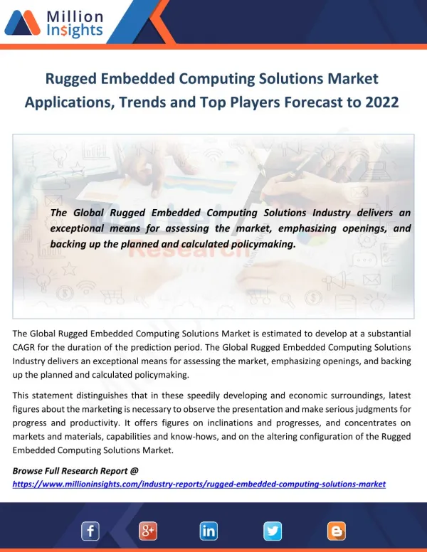 Rugged Embedded Computing Solutions Market Applications, Trends and Top Players Forecast to 2022