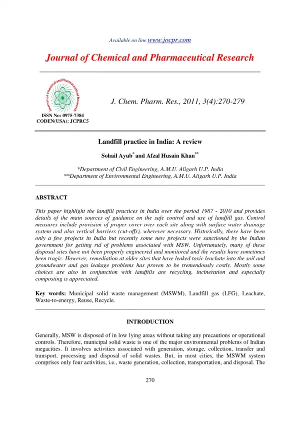 Landfill practice in India: A review