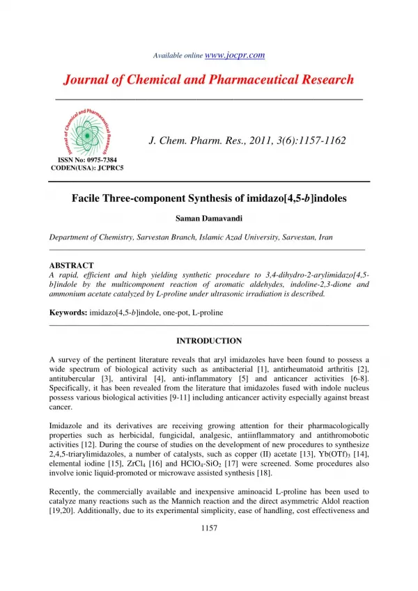 Facile Three-component Synthesis of imidazo[4,5-b]indoles