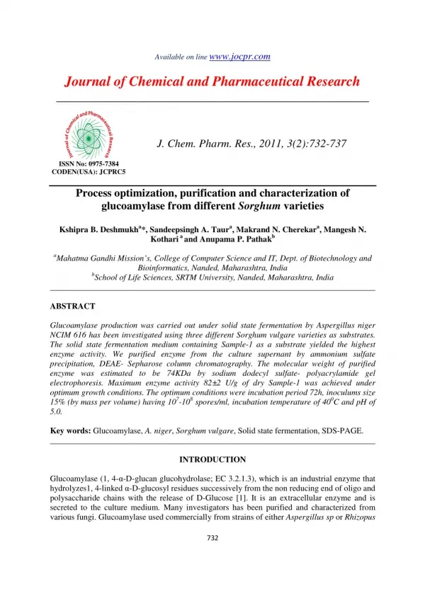 Process optimization, purification and characterization of glucoamylase from different Sorghum varieties