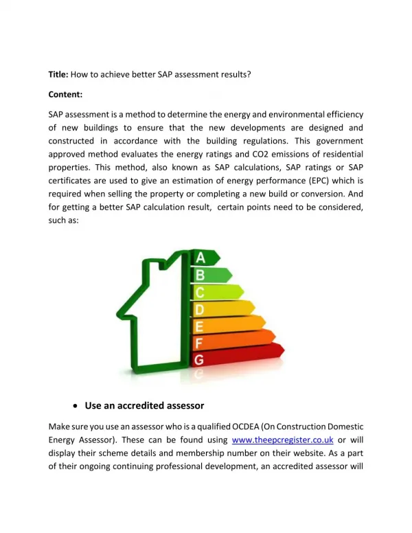 How to achieve better SAP assessment results?