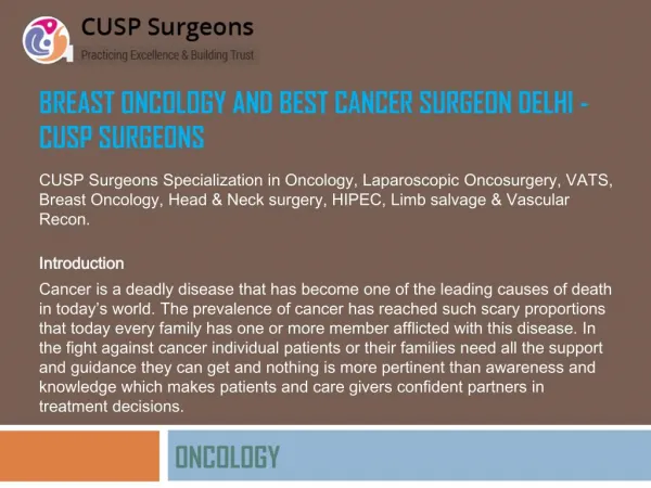 Breast Oncology and Best Cancer Surgeon Delhi - CUSP Surgeons