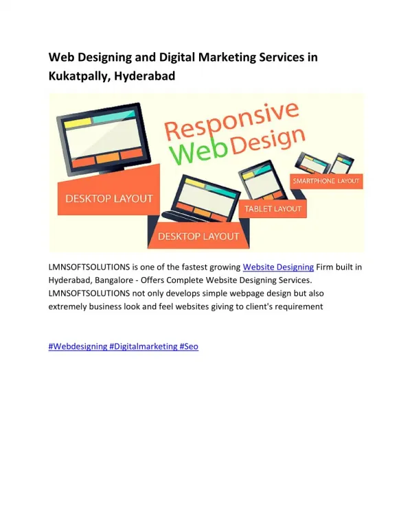 Web Designing And Digital Marketing Services in Kukatpally,HydSeo In Hyderabad , Seo In Kukatpally ,Seo in Secundrabad