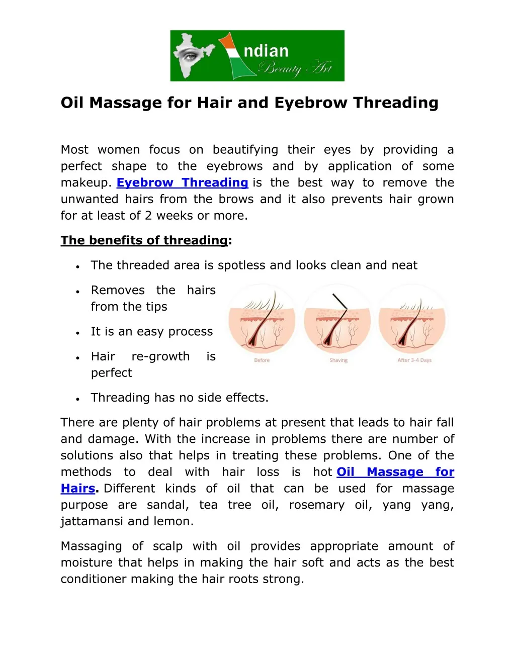 oil massage for hair and eyebrow threading