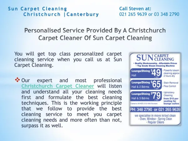 Personalised Service Provided By A Christchurch Carpet Cleaner Of Sun Carpet Cleaning