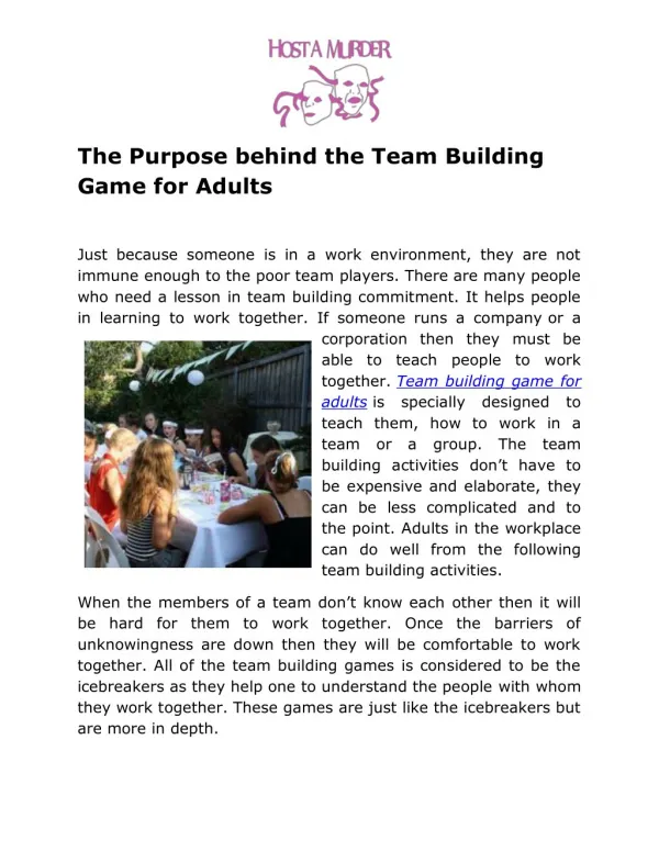 The Purpose behind the Team Building Game for Adults