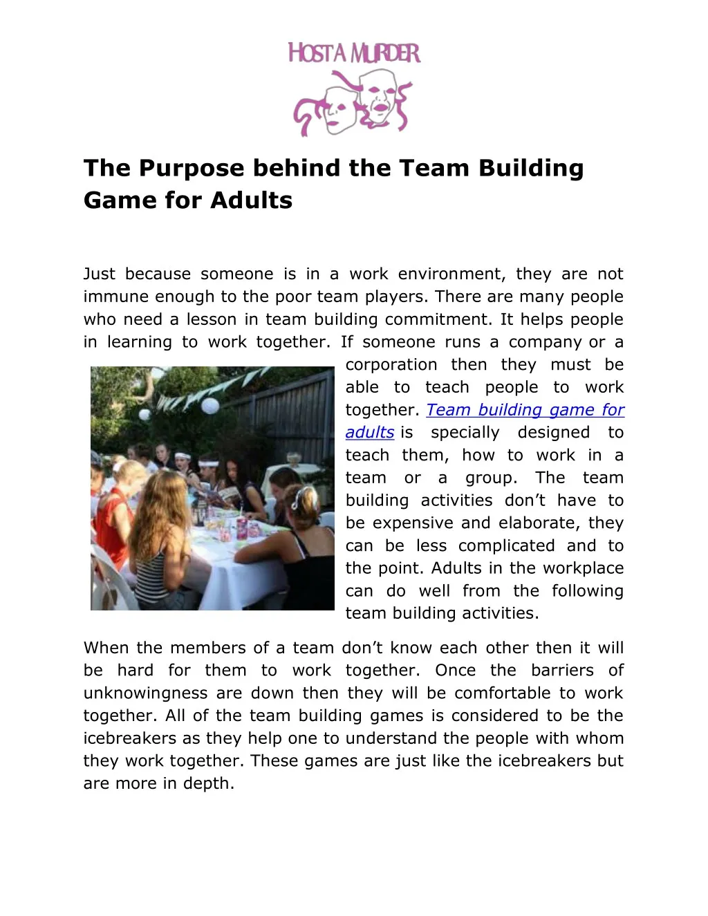 the purpose behind the team building game