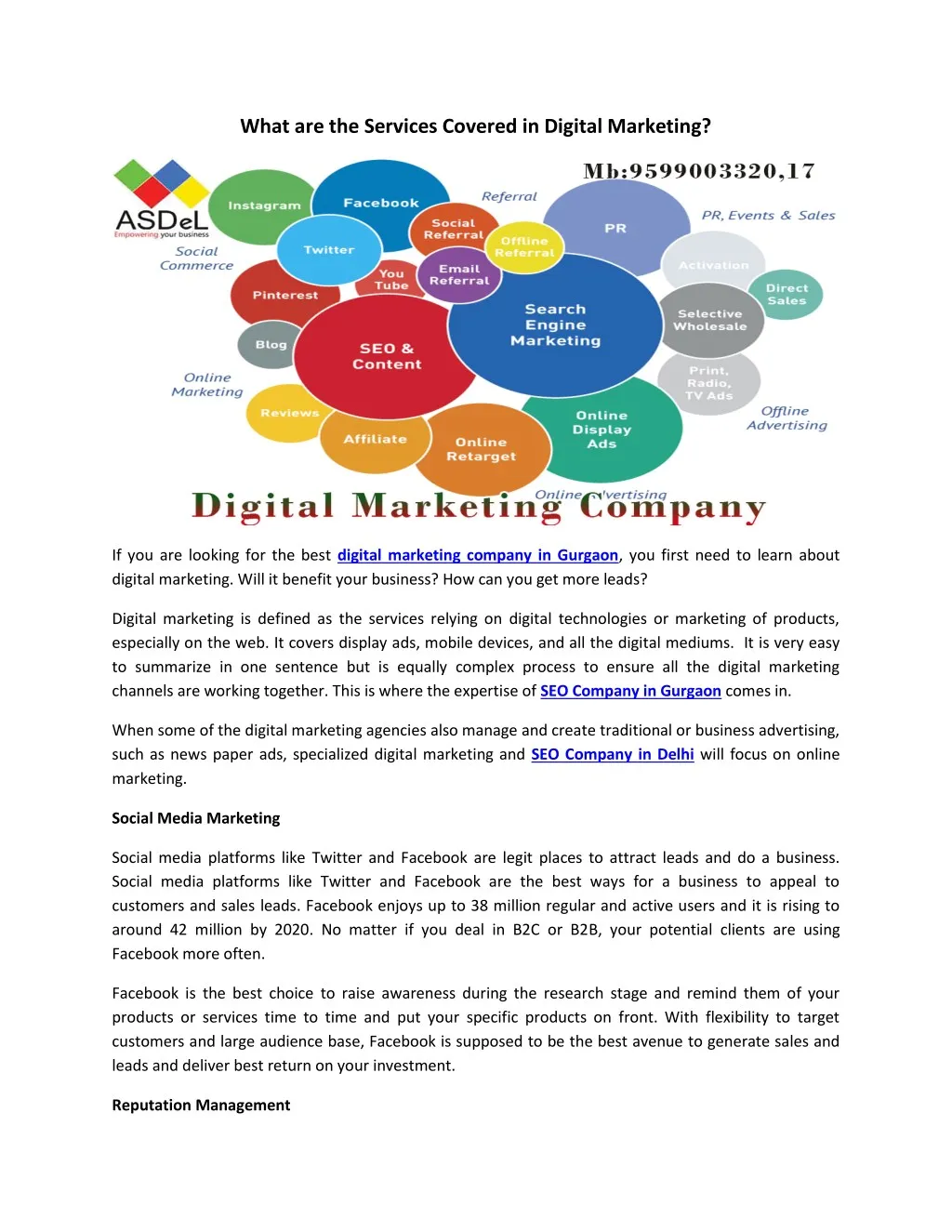 what are the services covered in digital marketing