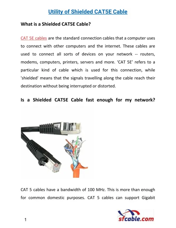 Utility of Shielded CAT5E Cable