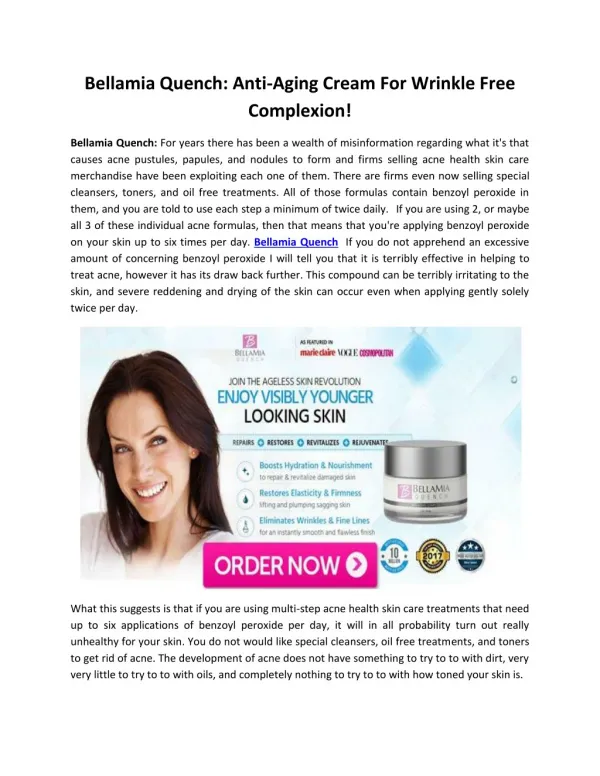 Bellamia Quench: Say Goodbye To Wrinkles And Fine Lines!