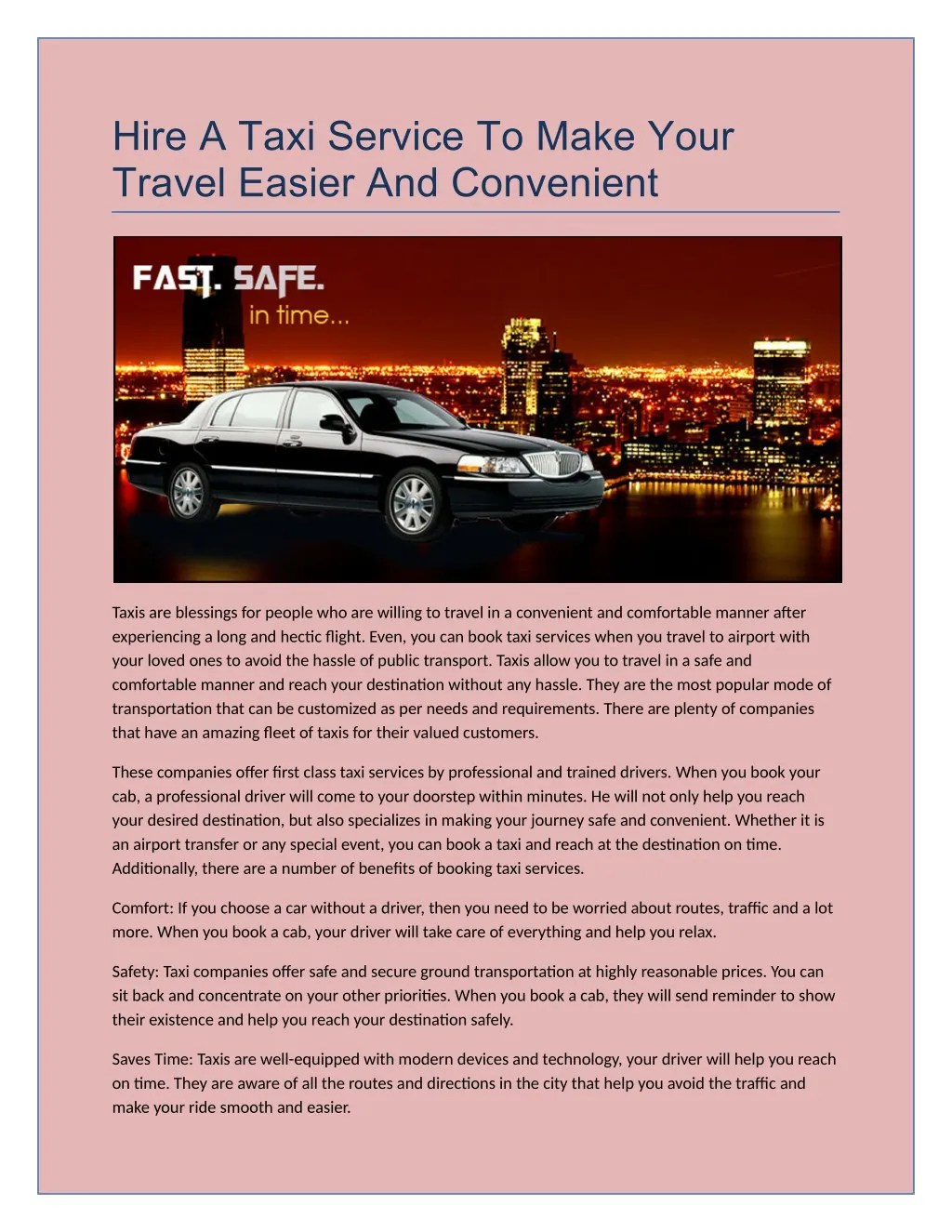 hire a taxi service to make your travel easier