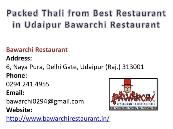 Packed Thali from Best Restaurant in Udaipur Bawarchi Restaurant