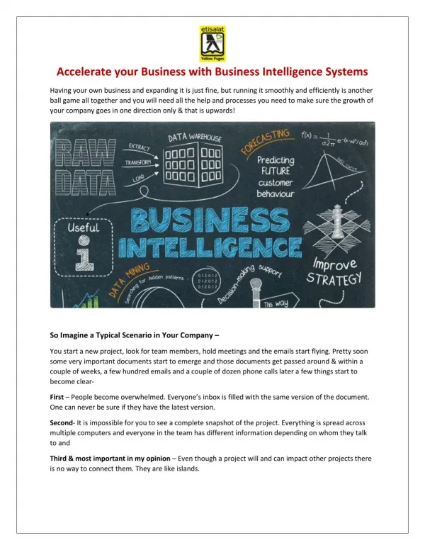 Accelerate your Business with Business Intelligence Systems - Etisalat Yellow