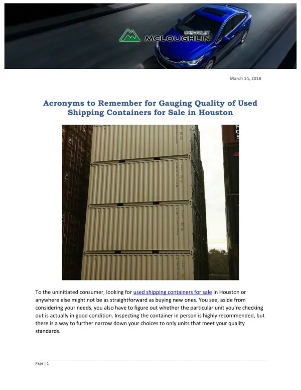 Acronyms to Remember for Gauging Quality of Used Shipping Containers for Sale in Houston