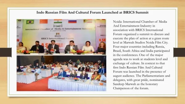 Indo Russian Film And Cultural Forum Launched at BRICS Summit