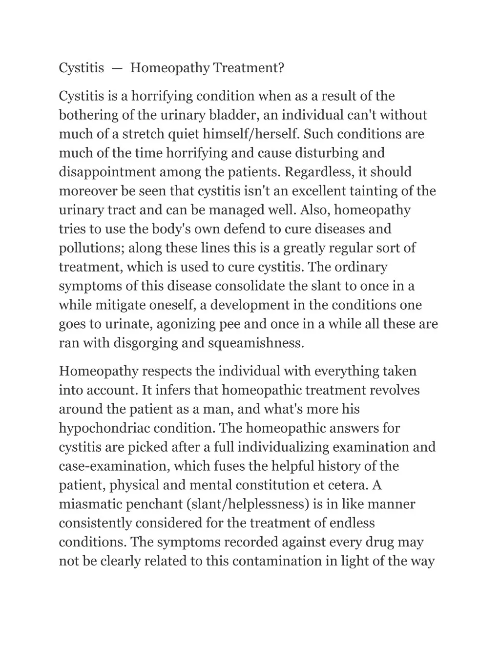 cystitis homeopathy treatment