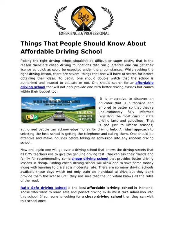 Things That People Should Know About Affordable Driving School
