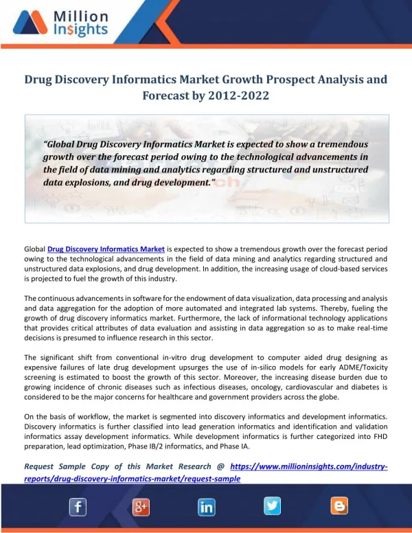 Drug Discovery Informatics Market Growth Prospect Analysis and Forecast by 2012-2022