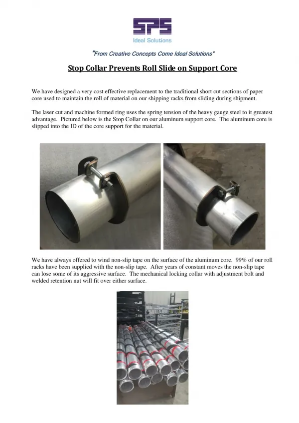 Stop Collar Prevents Roll Slide on Support Core