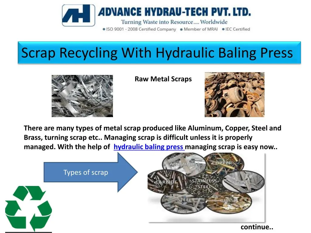 scrap recycling with hydraulic baling press