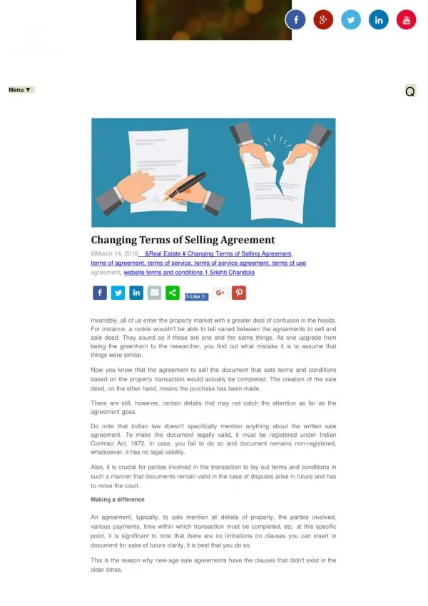 Changing Terms of Selling Agreement