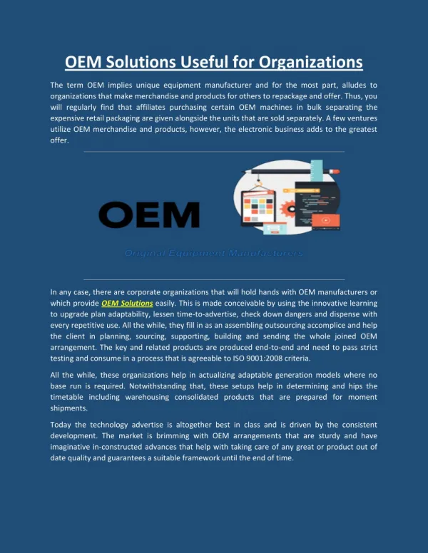 OEM Solutions Useful for Organizations