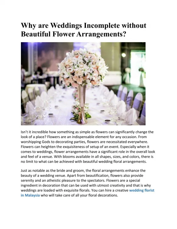 Why are Weddings Incomplete without Beautiful Flower Arrangements?