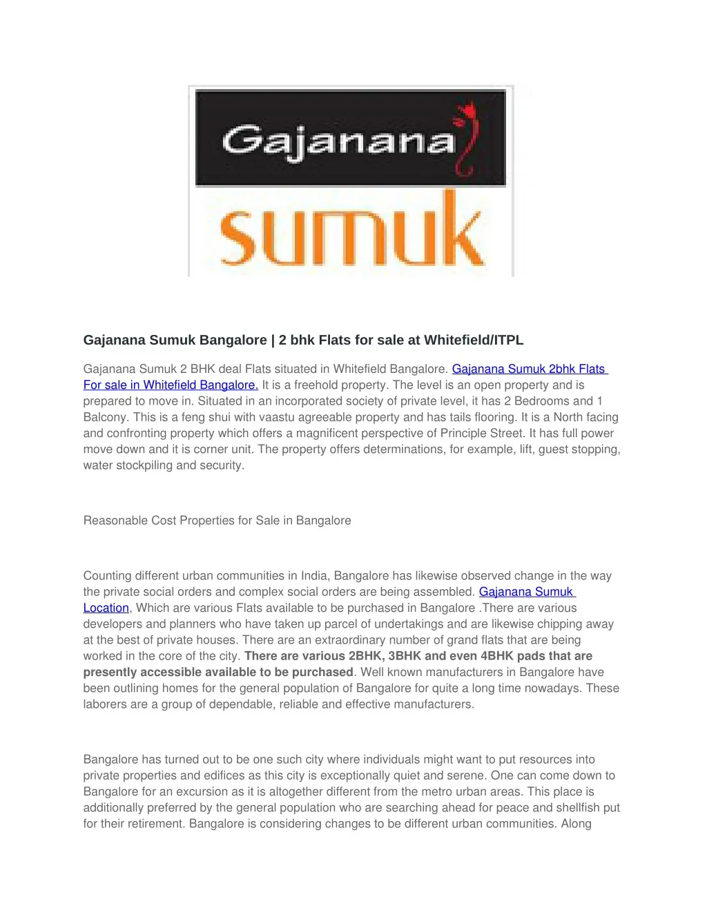 gajanana sumuk bangalore 2 bhk flats for sale