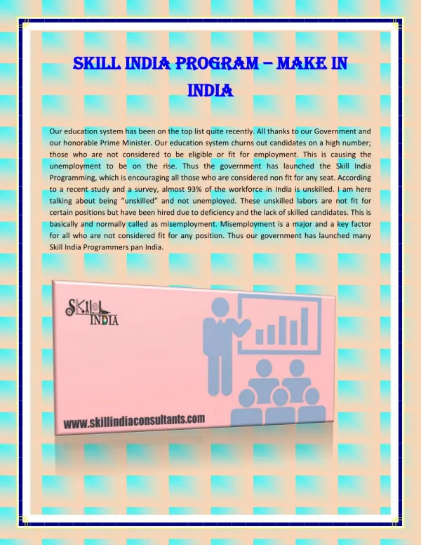 Skill India Program – Make in India