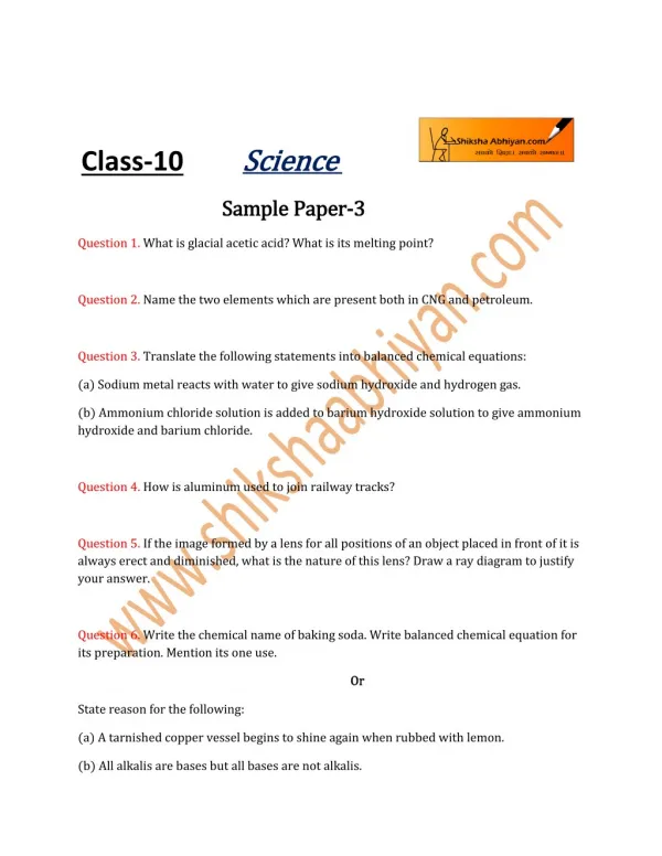 Class-10 Science Sample Paper-3