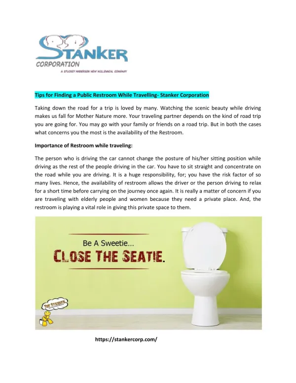 Tips for Finding a Public Restroom While Travelling- The Stanker Corporation