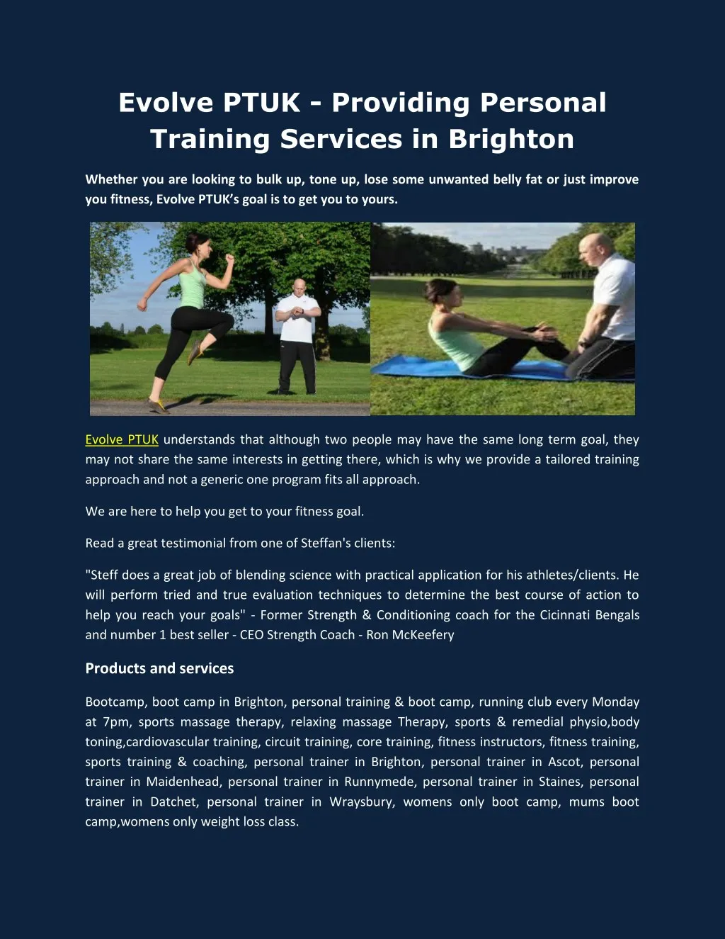 evolve ptuk providing personal training services