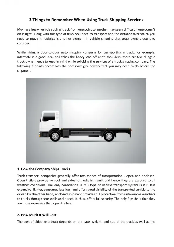 3 Things to Remember When Using Truck Shipping Services