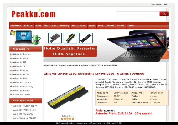 Akku fÃ¼r Lenovo G550, Ersatzakku Lenovo G550