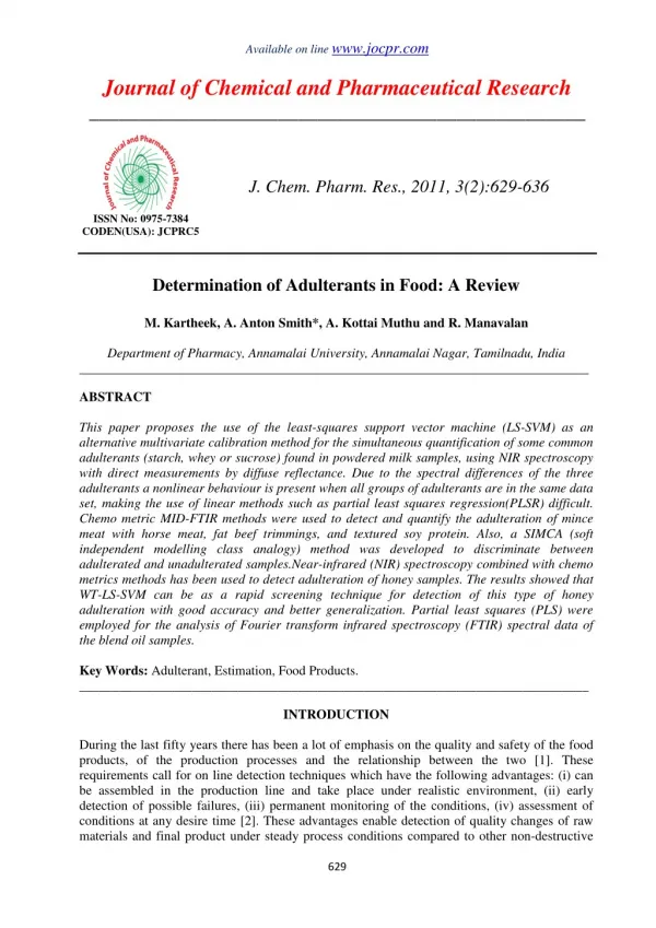 Determination of Adulterants in Food: A Review