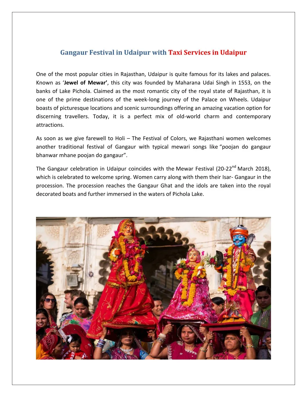 gangaur festival in udaipur with taxi services