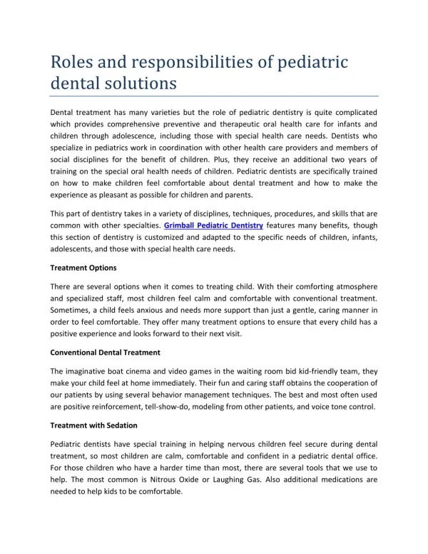 Roles and responsibilities of pediatric dental solutions