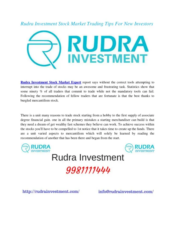 Join SEBI Registered Rudra Investment Company And Get Best Equity Services