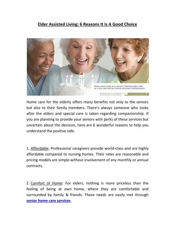 Elder Assisted Living: 6 Reasons It Is A Good Choice