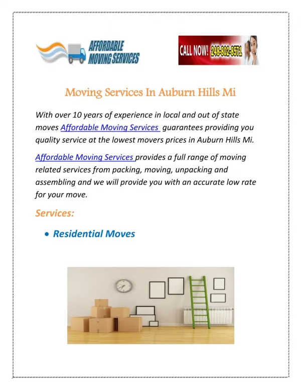 Moving Services In Auburn Hills Mi