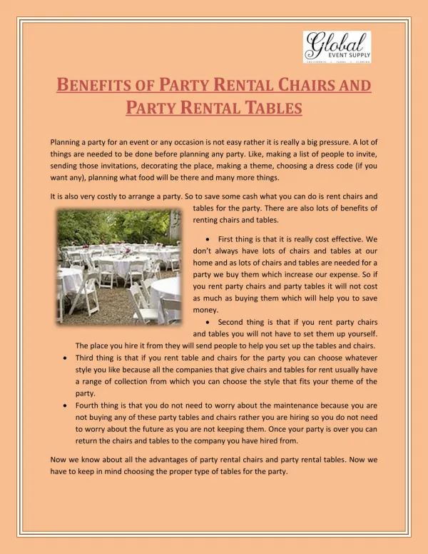 Benefits of Party Rental Chairs and Party Rental Tables - Global Event Supply