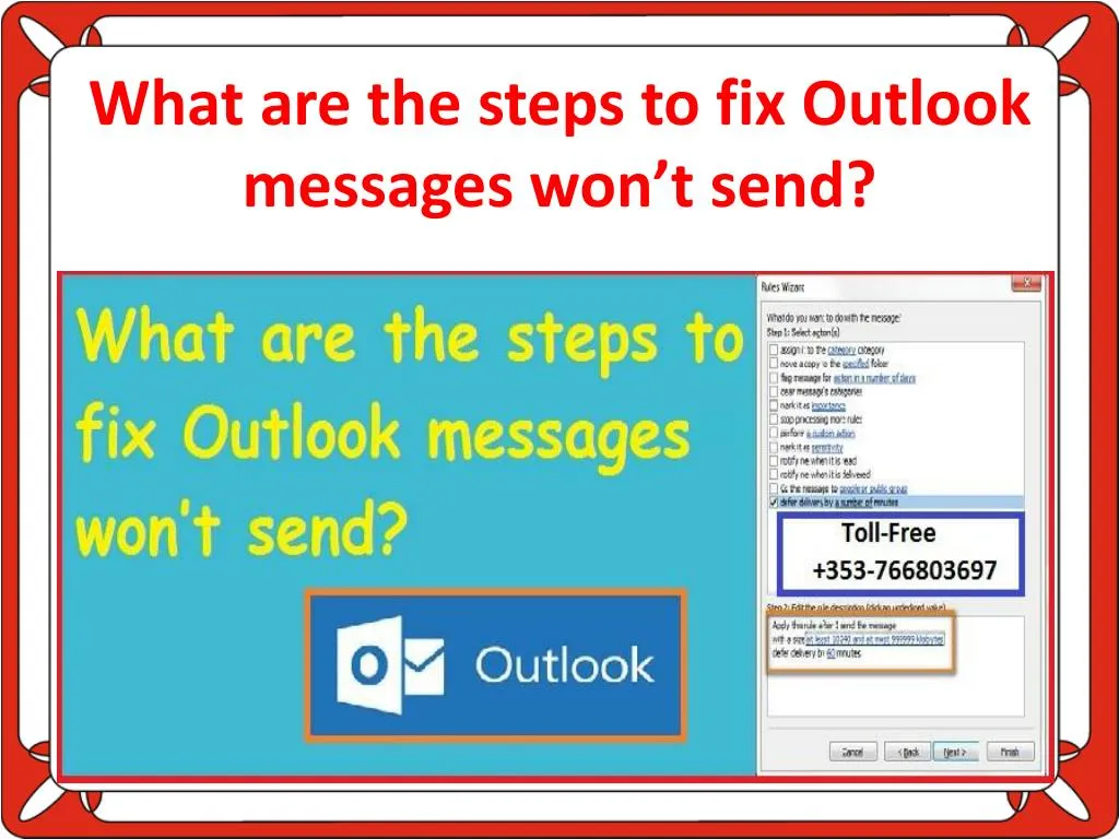 what are the steps to fix outlook messages won t send