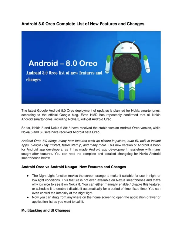 Android 8.0 Oreo Complete List of New Features and Changes