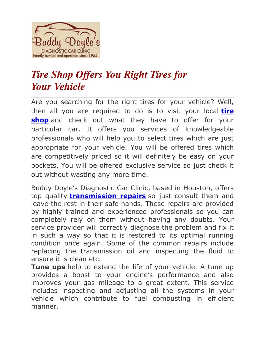 tire shop offers you right tires for your vehicle